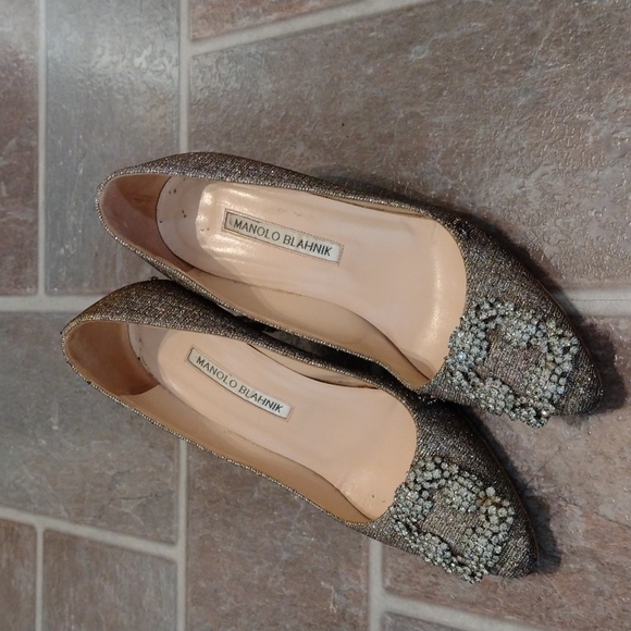 manolo blahnik hangisi crystal glitter pump heel size 36.5 size 6 - Picture 12 of 17